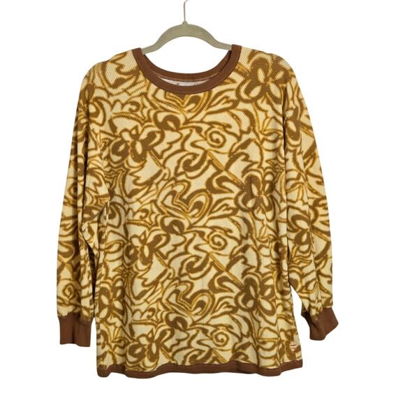 BDG Women’s Long Sleeve Crewneck Shirt Medium Yellow Brown Floral Abstract Retro - Picture 2 of 11